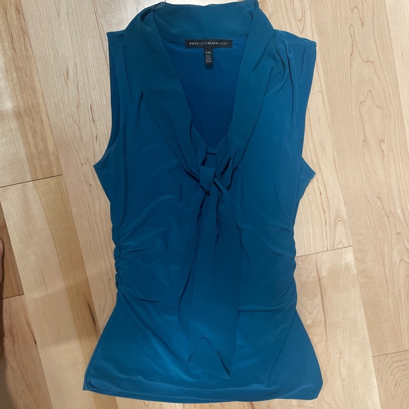WHBM Blue Sleeveless Tie-Neck Blouse Top, size XXS - Picture 1 of 9